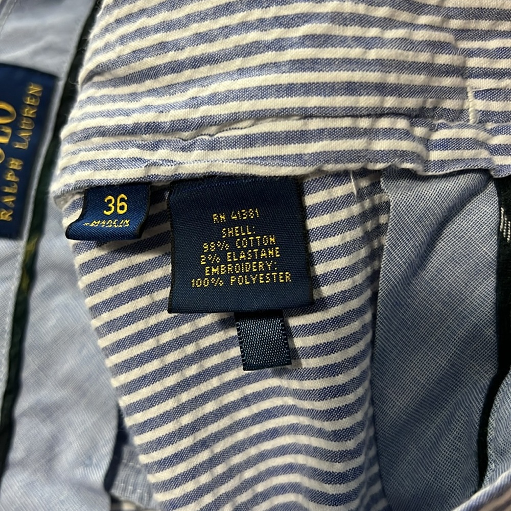 Polo Ralph Lauren Blue & White Stripe Seersucker Skull Embroidered Shorts 36 - Picture 7 of 7